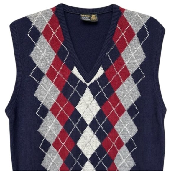 Vtg 80s Wolsey Wool Argyle Sweater Vest Size Medium Navy Blue Red Classic Prep - Picture 3 of 5